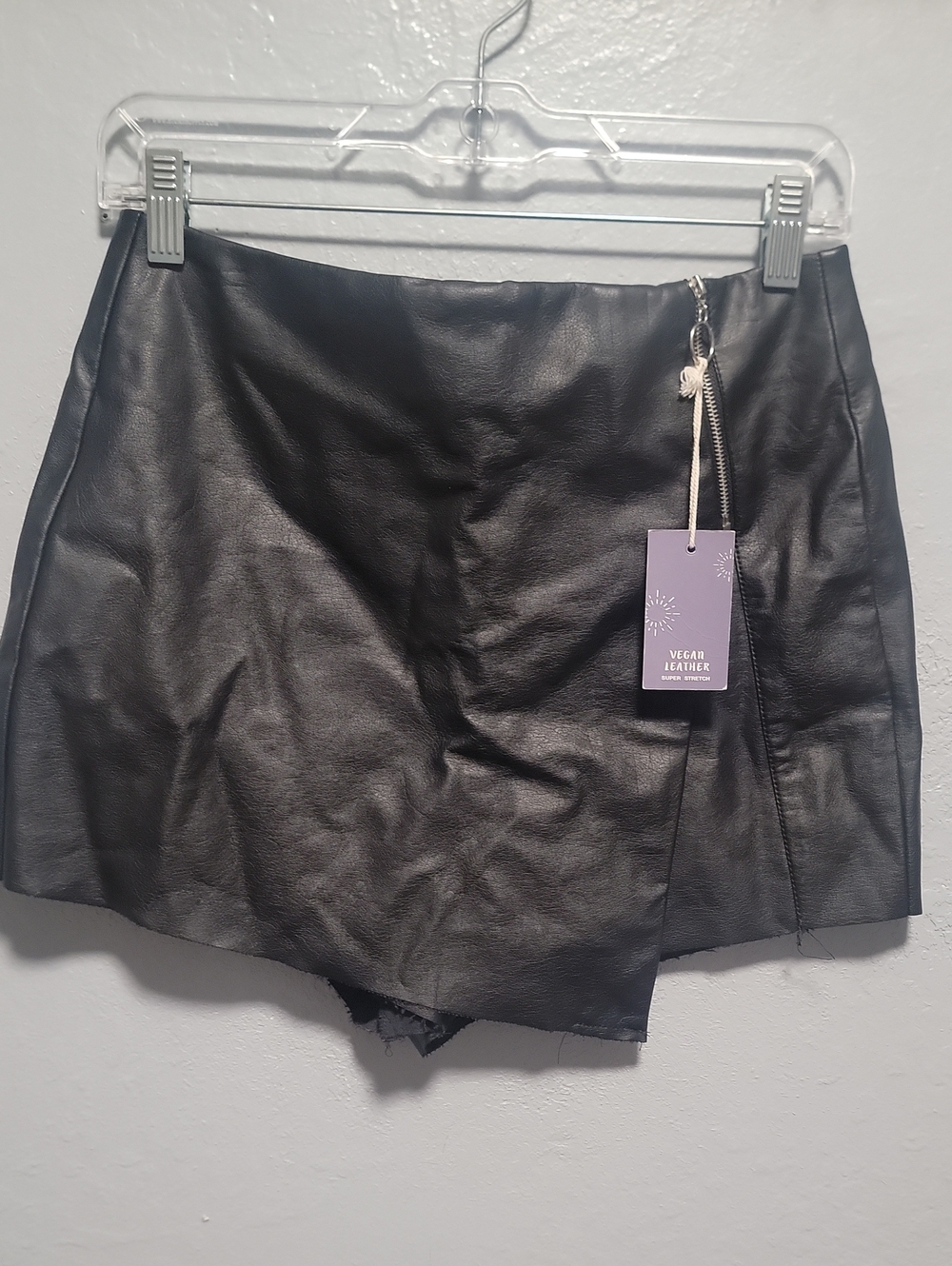 Vegan Leather Black Wrap Skort